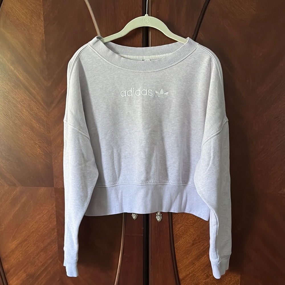 Adidas White Boxy Crop Long Sleeve Hoodie